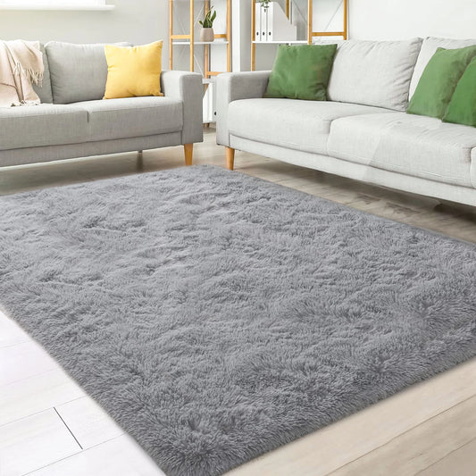 Nefoso Shag Light Gray Area Rug, 8' x 10' Soft Fluffy Area Rugs for Living Room Bedroom Kids Room Decor Carpet, Light Gray