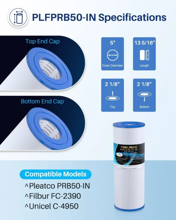 POOLPURE PLFPRB50-IN Spa Filter Replaces Pleatco PRB50-IN PRB50IN Unicel C-4950 - Image 7
