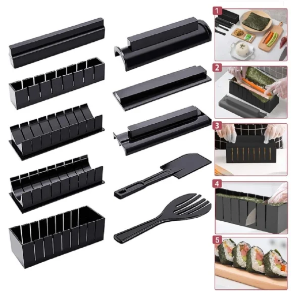 10-Piece DIY Sushi Making Kit – Roller, Rice Mold & Tools for Home Sushi Prep - Image 4