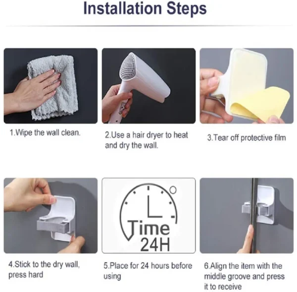 4-Pack Wall-Mount Broom Mop Holder – Self-Adhesive Gripper Rack for Home/Garage - Image 5