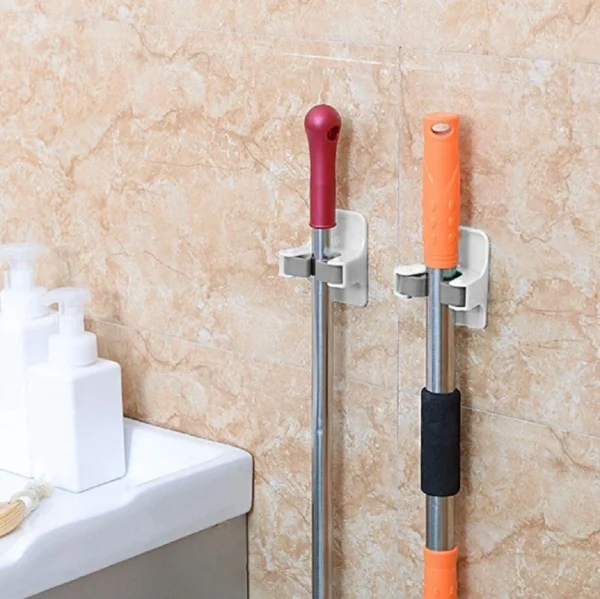 4-Pack Wall-Mount Broom Mop Holder – Self-Adhesive Gripper Rack for Home/Garage - Image 2