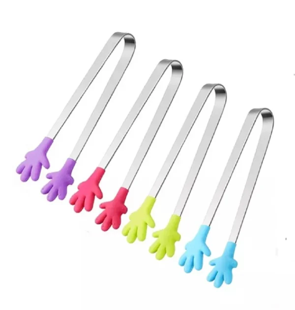 4-Pack 5" Silicone Mini Tongs – Hand-Shaped Sugar Cube Tongs for Kids & Kitchen