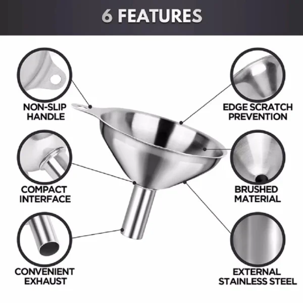 3 Stainless Steel Kitchen Funnel Set with 2 Brushes – Food Grade No-Spill Design - Image 8