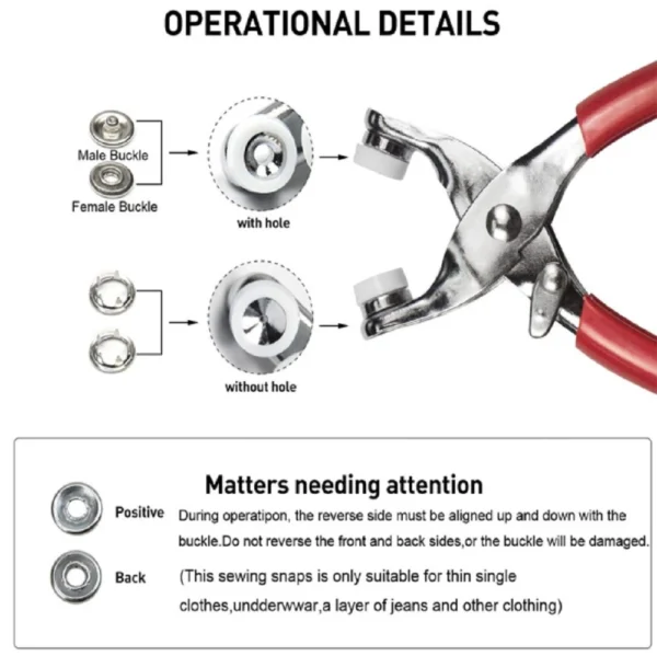200-Pack Metal Snap Button Kit with Fastener Plier - Durable 5-Claw Buckle Tool - Image 8