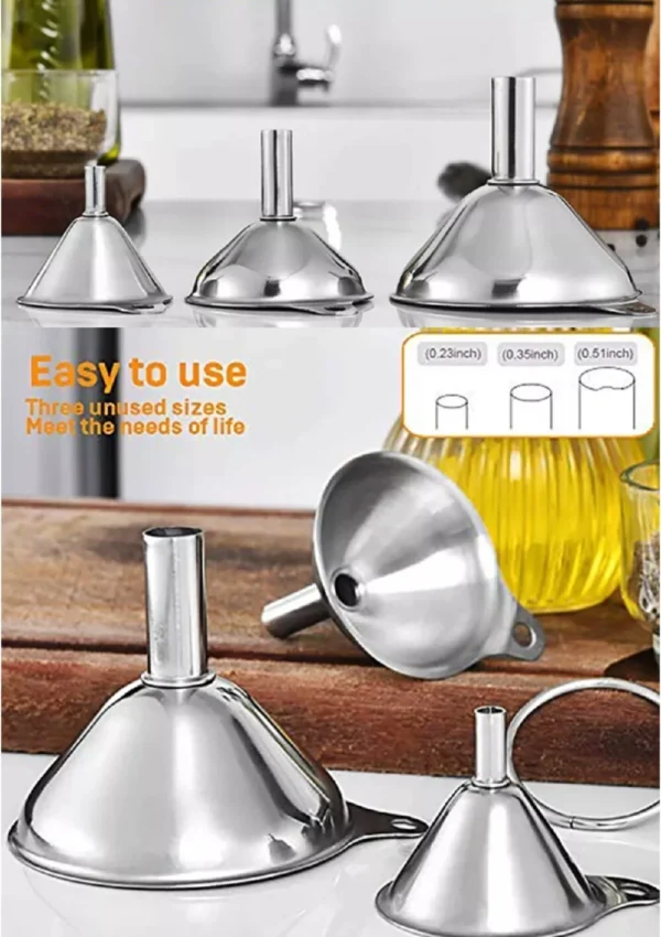 3 Stainless Steel Kitchen Funnel Set with 2 Brushes – Food Grade No-Spill Design - Image 6