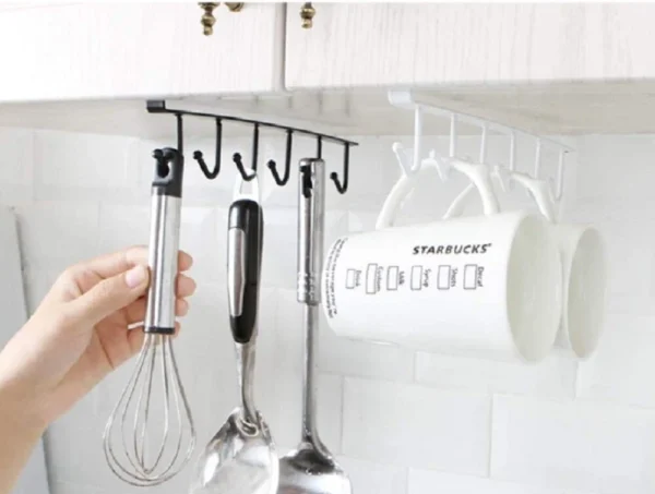 2-Pack Under-Shelf Mug Holder Rack – Kitchen Cabinet Coffee Cup Storage Hooks - Image 5